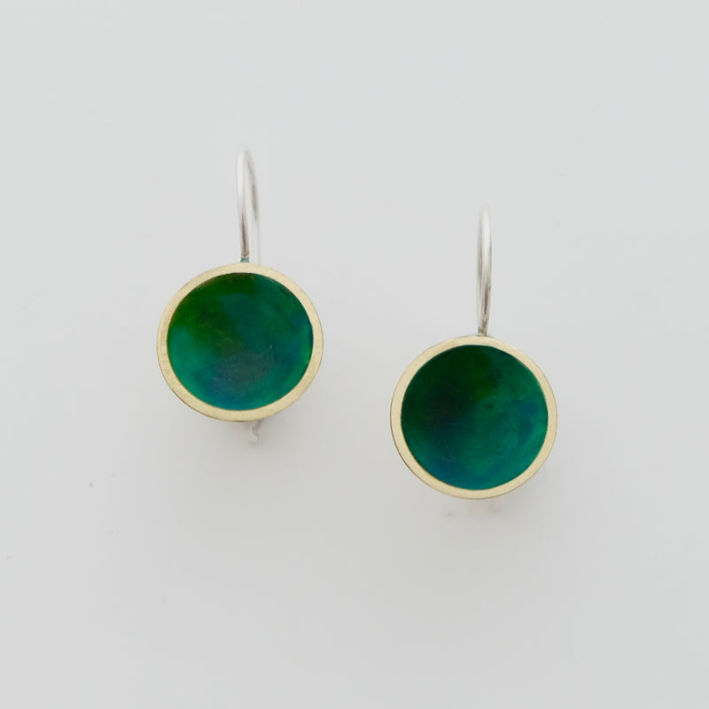 Brass earrings with enamel and sterling silver ear wires