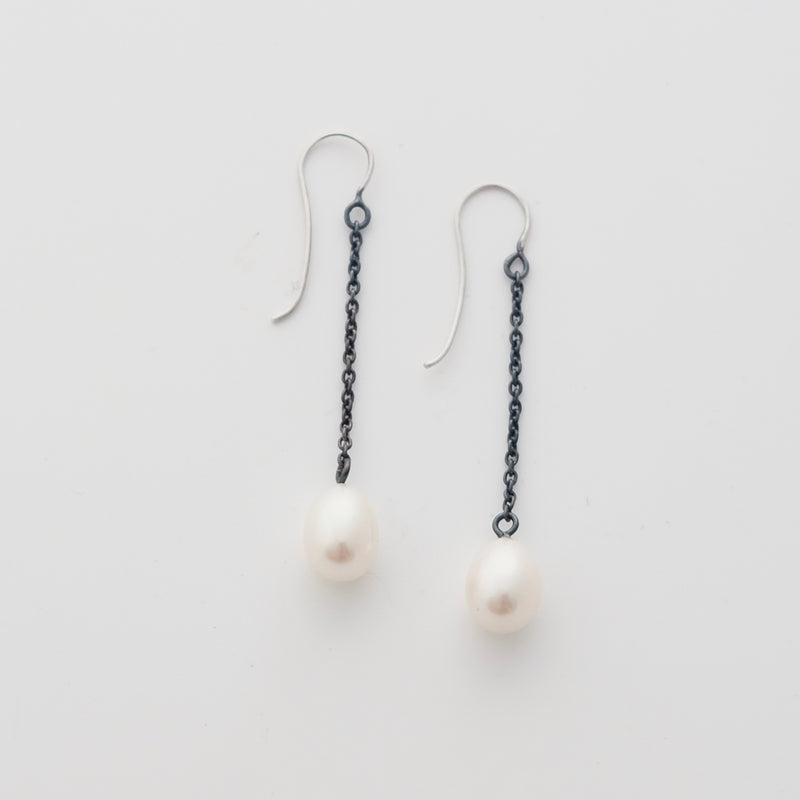 Pearl and silver drop earrings