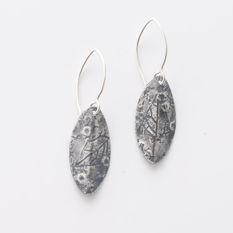 Sterling silver leaf imprint earrings